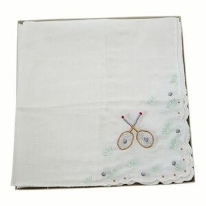 12 Vintage Embroidered Tennis Hankerchiefs  New Old Stock In Box